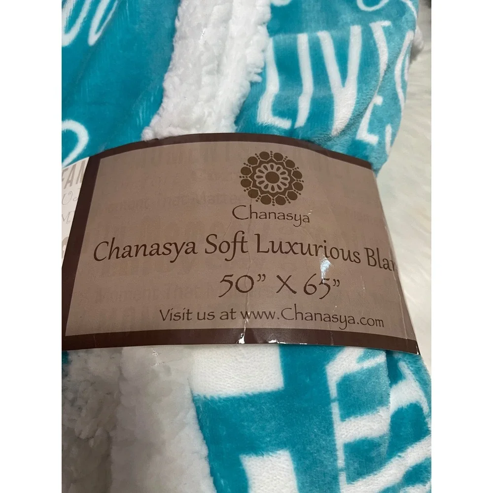 Teal White Plush Sherpa Cozy Fleece Throw HOPE makes all things WORK 50